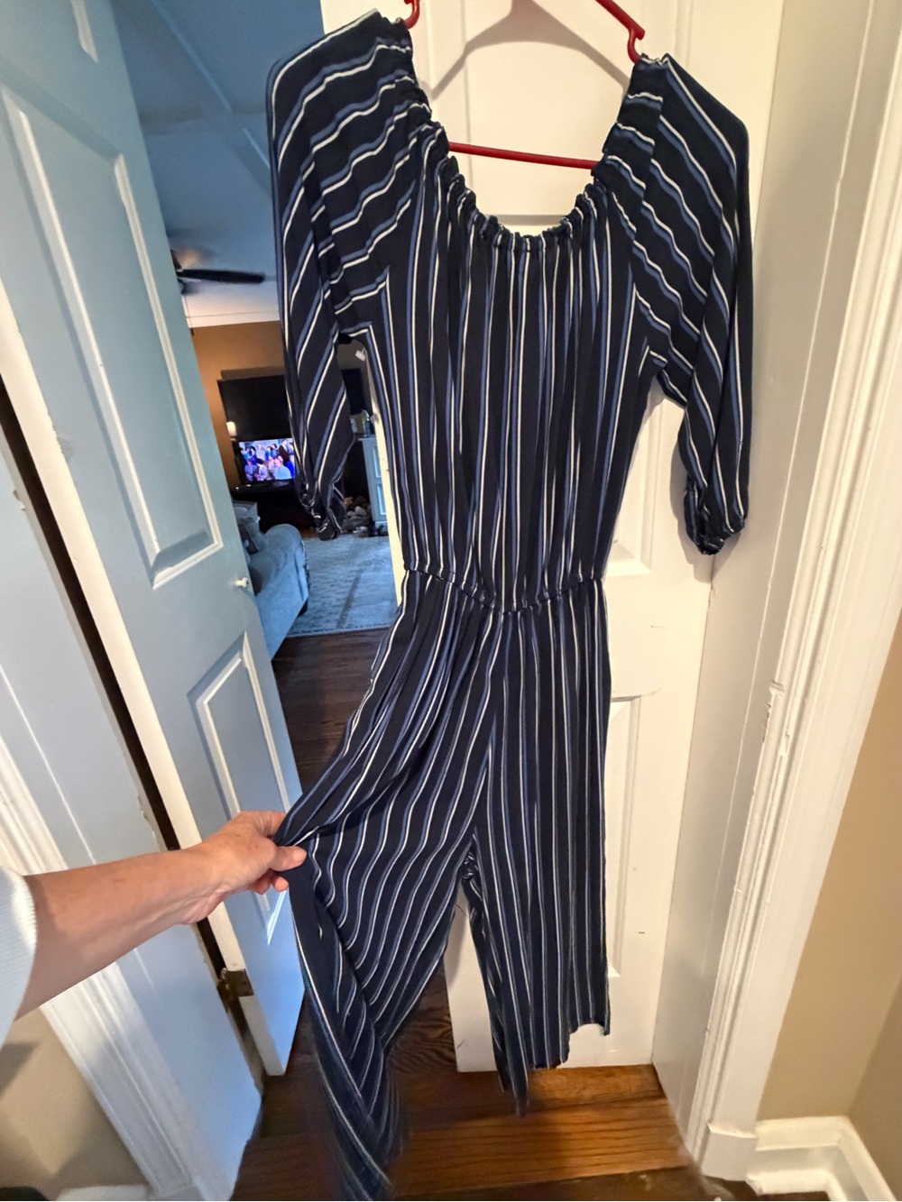 Hollister Navy Blue Striped One-Shoulder Jumpsuit, M, NWOT - Picture 9 of 9